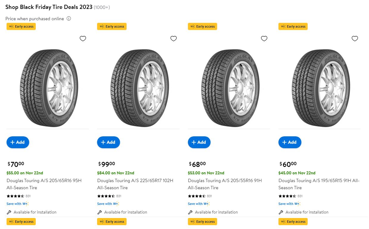Walmart 2023 Black Friday tire sale on Douglas Tires